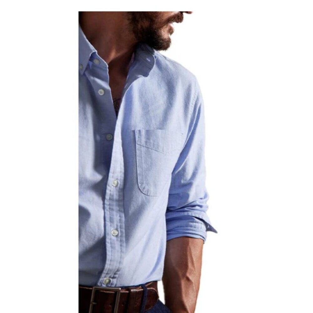 Banana Republic Pale Blue Linen Long-Sleeve Untucked Fit Shirt